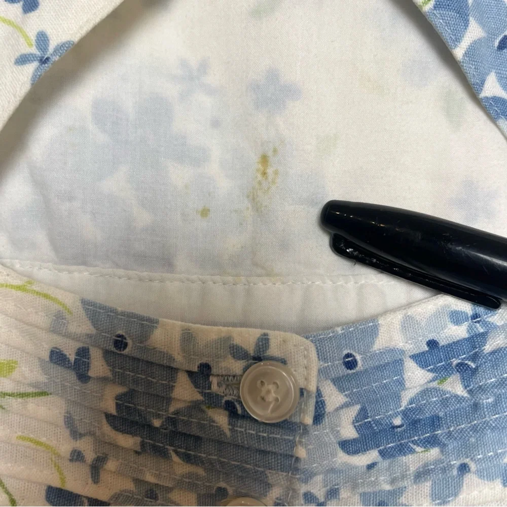 Vintage Gymboree Y2K 2001 Cotton‎ Linen Blue White Floral Dress Large 5 Years